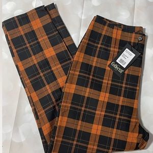 NWT Collectif Orange and Black Plaid Trousers M 12UK